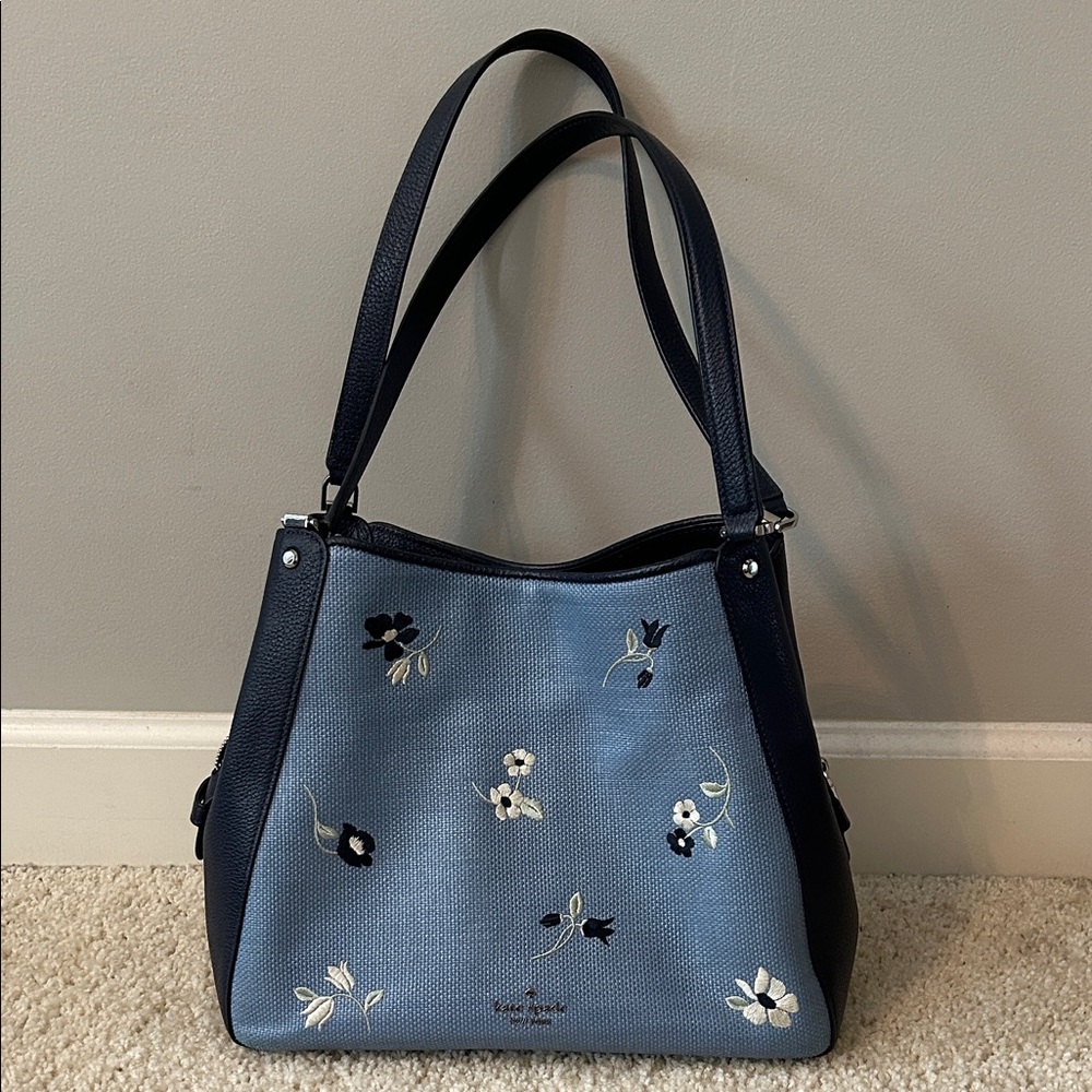 Kate Spade Navy and Light Blue Floral Shoulder Bag